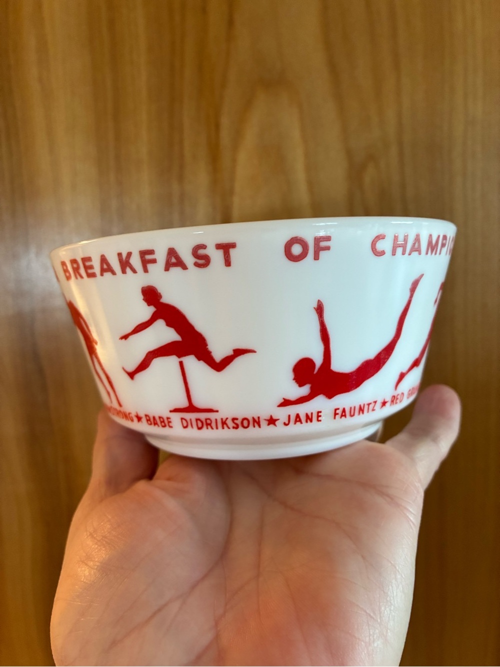 Source Unknown White Cereal Bowl with Red Athletic Silhouettes